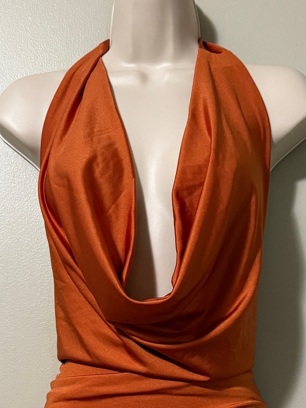 Dress Forum Burnt Orange Halter Cowl Neck Ruched Dress - Picture 4 of 7